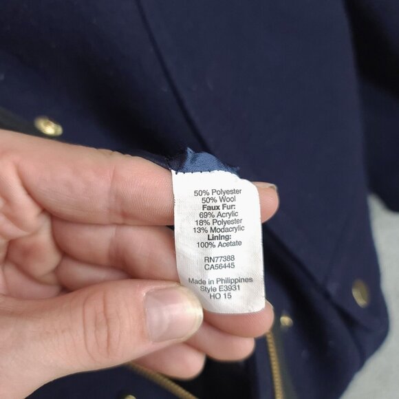 J Crew Jacket Womens 6 Blue Parka Full Zip 50% Wool Winter Heavy Hooded - Picture 12 of 14